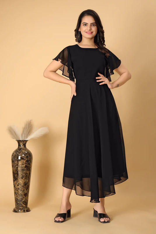 Fancy Plain Flared Calf Length Georgette Kurti for Women