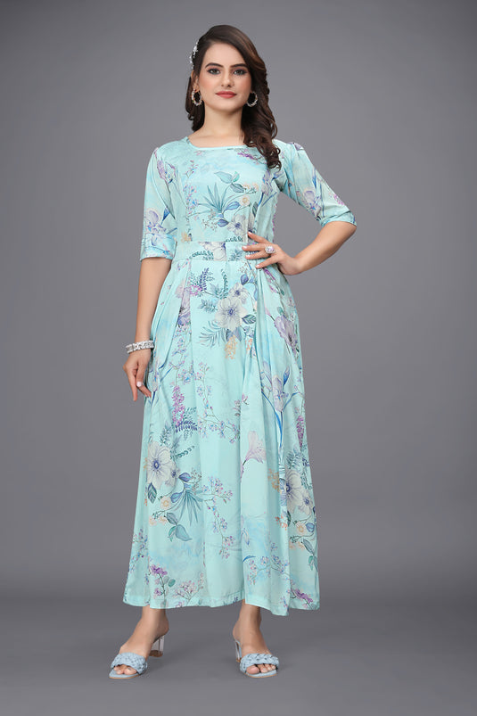 The Vendorvilla New Turkish Crepe Long Calf Length Printed Kurti - thevendorvilla