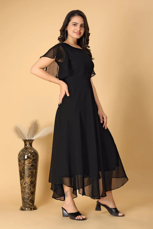 Fancy Plain Flared Calf Length Georgette Kurti for Women