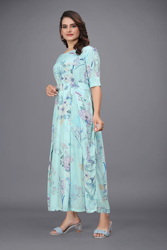 The Vendorvilla New Turkish Crepe Long Calf Length Printed Kurti - thevendorvilla