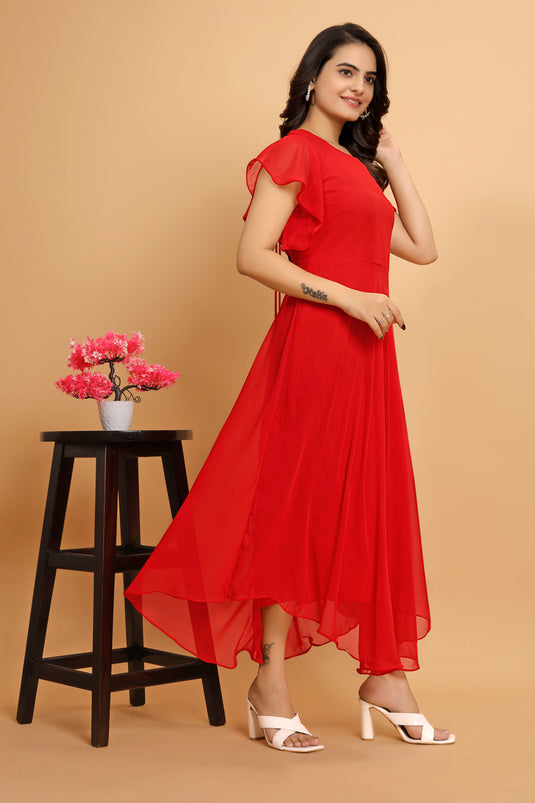 Fancy Plain Flared Calf Length Georgette Kurti for Women