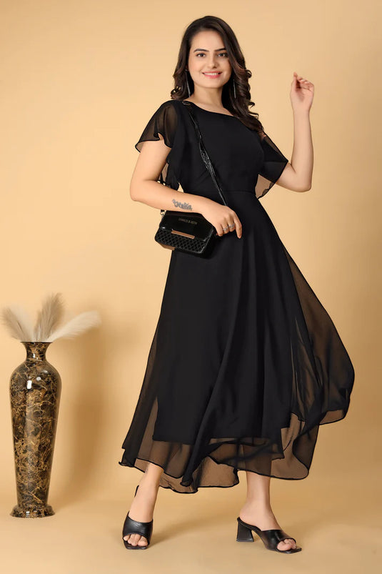 Fancy Plain Flared Calf Length Georgette Kurti for Women