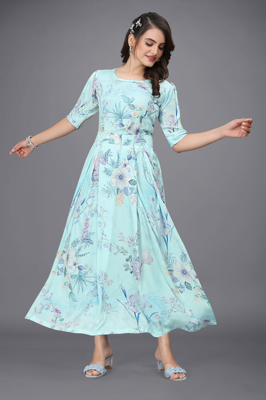 The Vendorvilla New Turkish Crepe Long Calf Length Printed Kurti - thevendorvilla