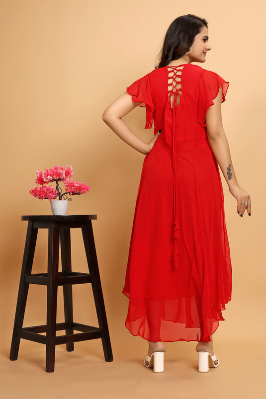 Fancy Plain Flared Calf Length Georgette Kurti for Women