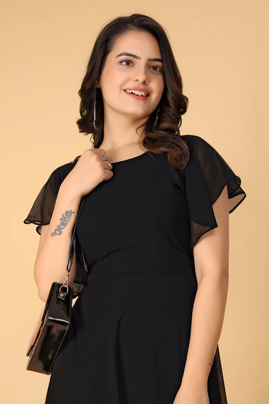 Fancy Plain Flared Calf Length Georgette Kurti for Women