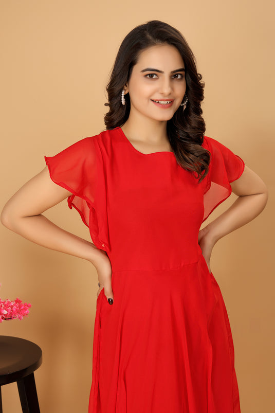 Fancy Plain Flared Calf Length Georgette Kurti for Women