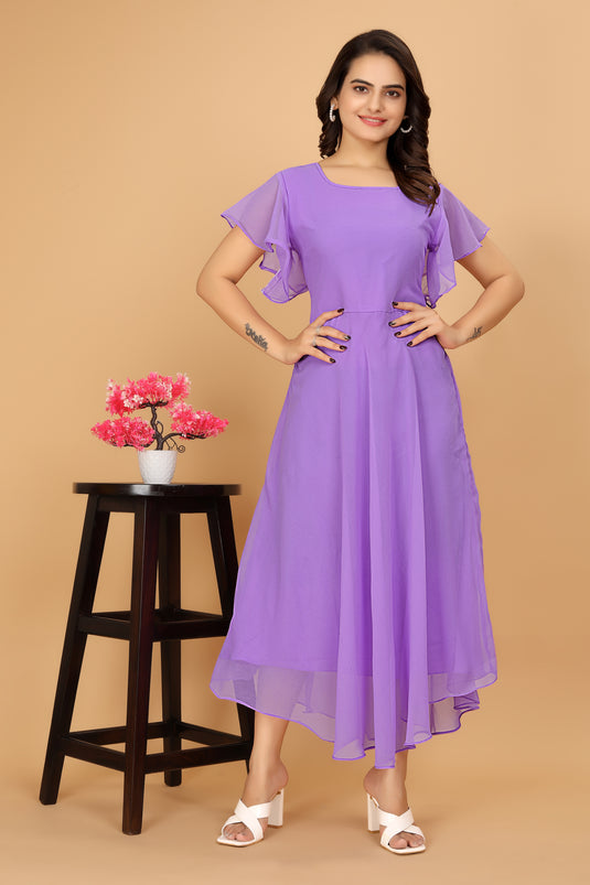 Fancy Plain Flared Calf Length Georgette Kurti for Women