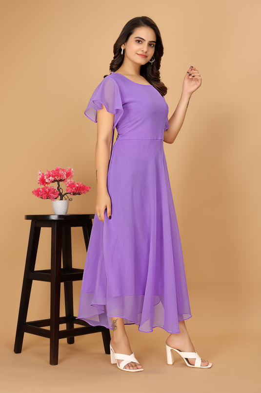 Fancy Plain Flared Calf Length Georgette Kurti for Women