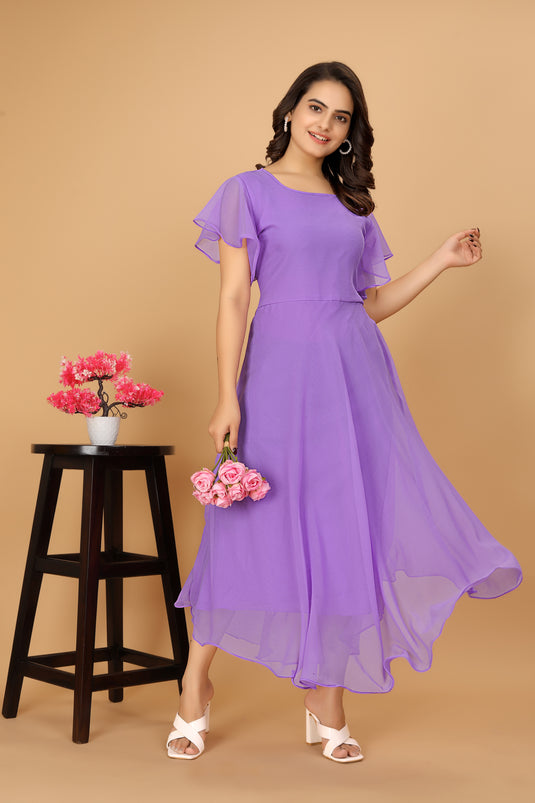 Fancy Plain Flared Calf Length Georgette Kurti for Women