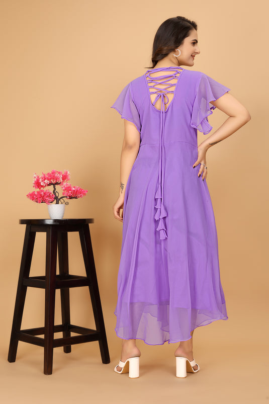 Fancy Plain Flared Calf Length Georgette Kurti for Women