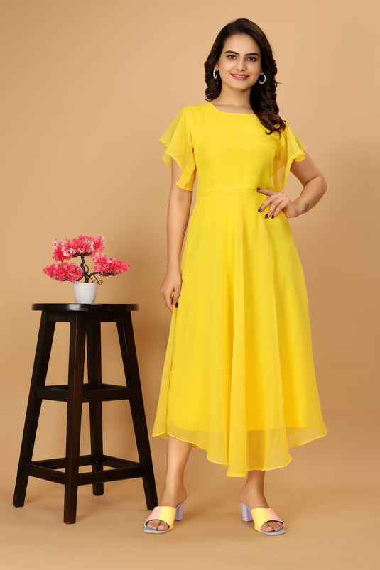 Fancy Plain Flared Calf Length Georgette Kurti for Women