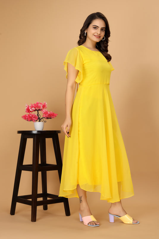 Fancy Plain Flared Calf Length Georgette Kurti for Women