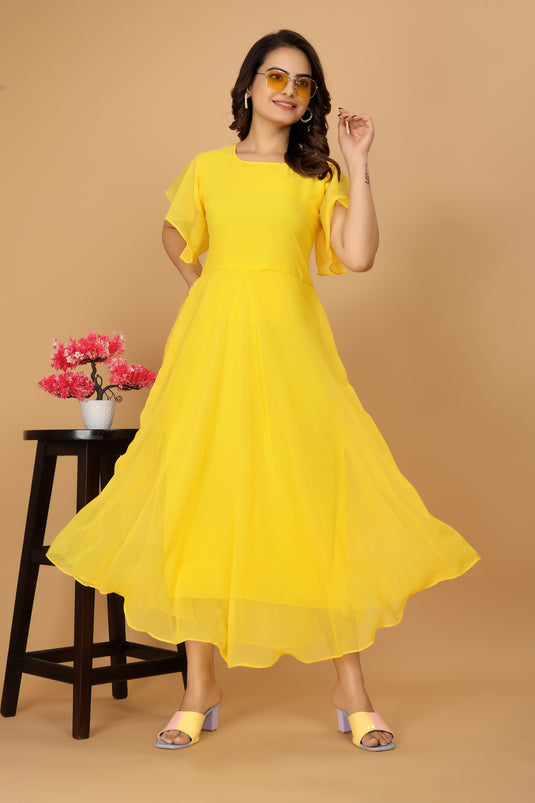 Fancy Plain Flared Calf Length Georgette Kurti for Women