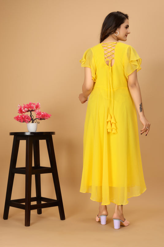 Fancy Plain Flared Calf Length Georgette Kurti for Women