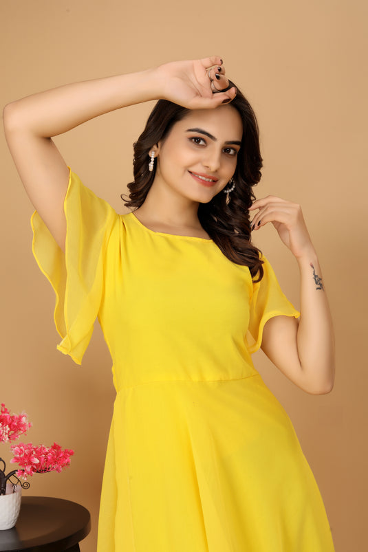 Fancy Plain Flared Calf Length Georgette Kurti for Women