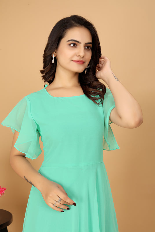 Fancy Plain Flared Calf Length Georgette Kurti for Women