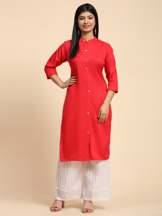 Rayon Fancy Calf Length Straight Kurti For Women