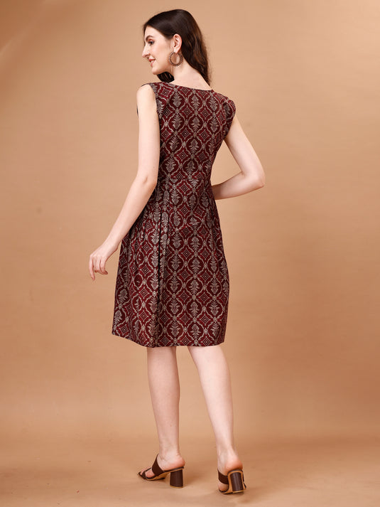 Chanderi Sleeveless Short Dress