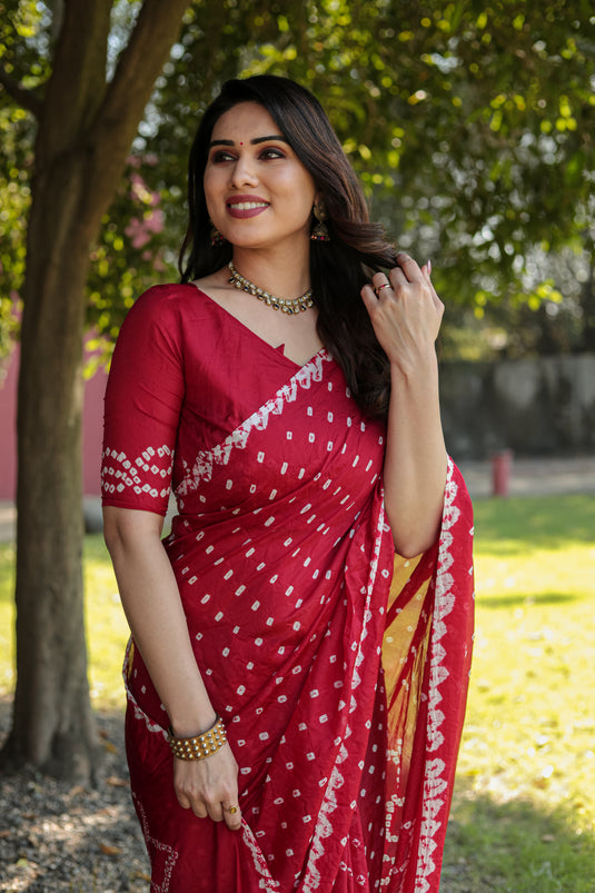 Pure Bandhej Silk Saree