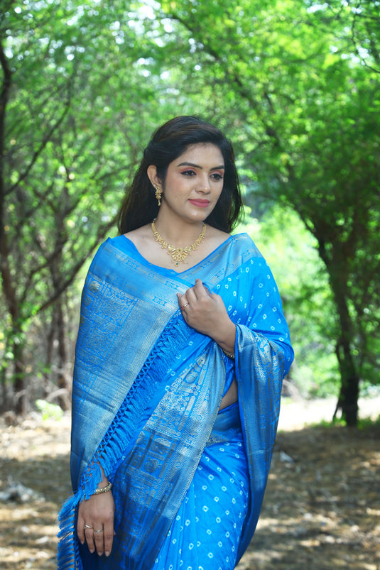 Bandhej Kanjivaram Silk Saree