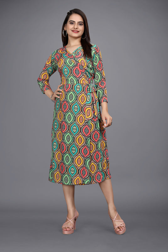 The Vendorvilla New Turkish Crepe Long Calf Length Printed Kurti - thevendorvilla