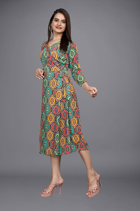 The Vendorvilla New Turkish Crepe Long Calf Length Printed Kurti - thevendorvilla