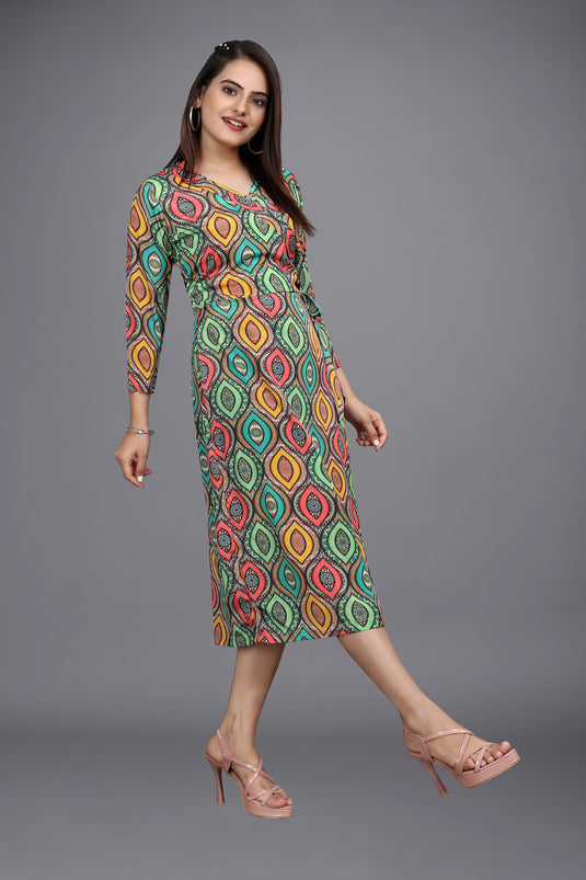 The Vendorvilla New Turkish Crepe Long Calf Length Printed Kurti - thevendorvilla