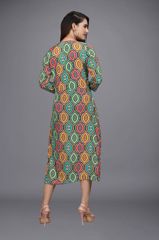 The Vendorvilla New Turkish Crepe Long Calf Length Printed Kurti - thevendorvilla