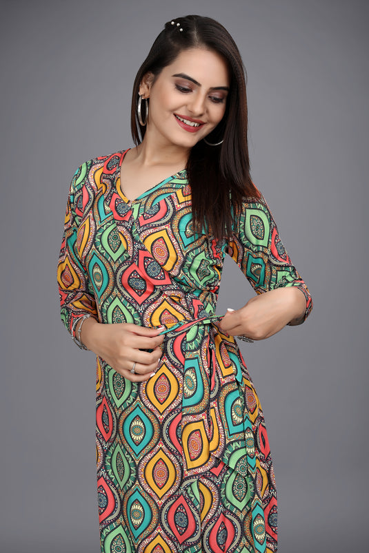 The Vendorvilla New Turkish Crepe Long Calf Length Printed Kurti - thevendorvilla