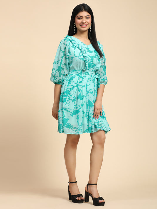 Tie Dye Party Wear Georgette Short Dress