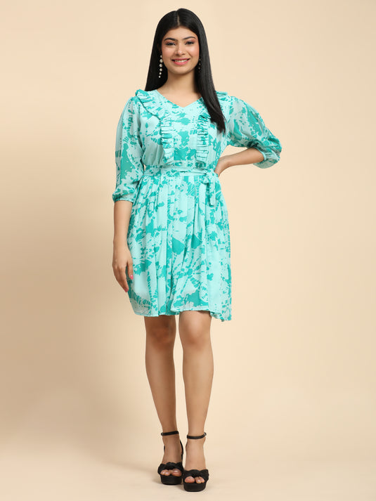 Tie Dye Party Wear Georgette Short Dress