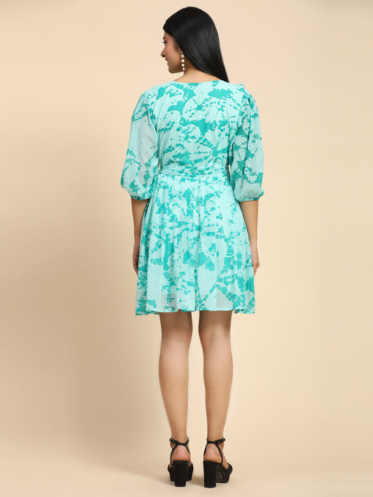 Tie Dye Party Wear Georgette Short Dress