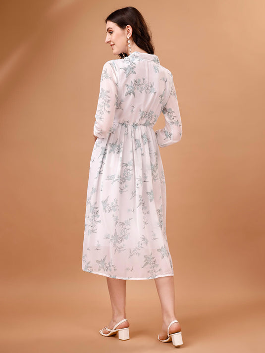 Printed Georgette Calf Length Floral Summer Dress - thevendorvilla