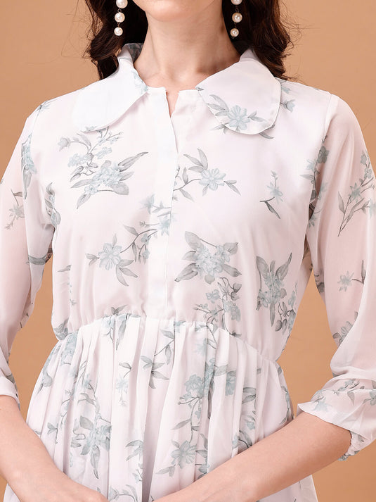 Printed Georgette Calf Length Floral Summer Dress - thevendorvilla