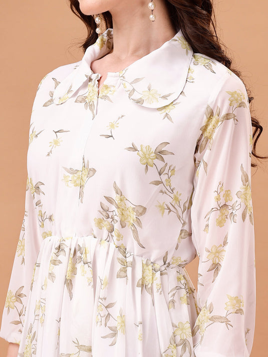 Printed Georgette Calf Length Floral Summer Dress - thevendorvilla