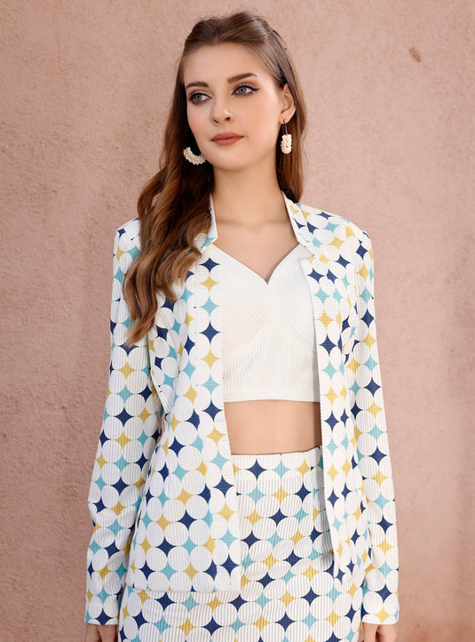 Women's White Corduroy Printed Co-Ord (Set of 2)