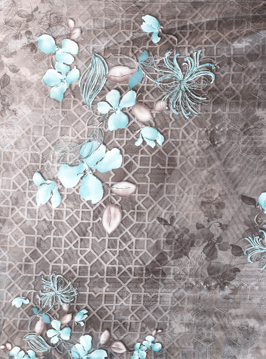 Ash Grey Digital Printed Soft Satin Saree