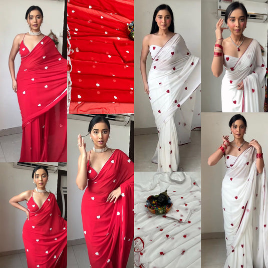 Pure Georgette Printed Ready To Wear Saree - thevendorvilla
