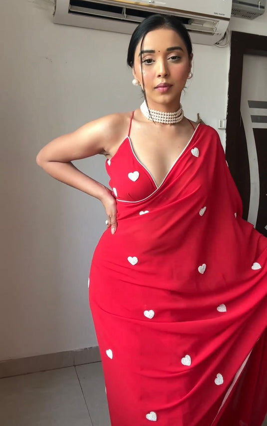 Pure Georgette Printed Ready To Wear Saree - thevendorvilla