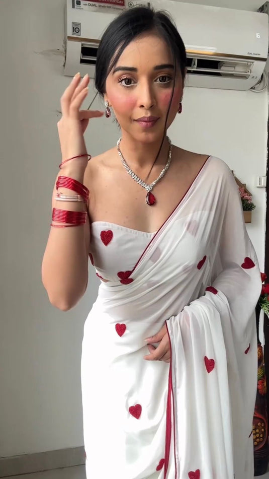 Pure Georgette Printed Ready To Wear Saree - thevendorvilla