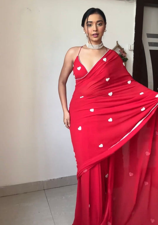 Pure Georgette Printed Ready To Wear Saree - thevendorvilla