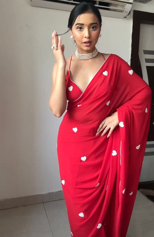 Pure Georgette Printed Ready To Wear Saree - thevendorvilla