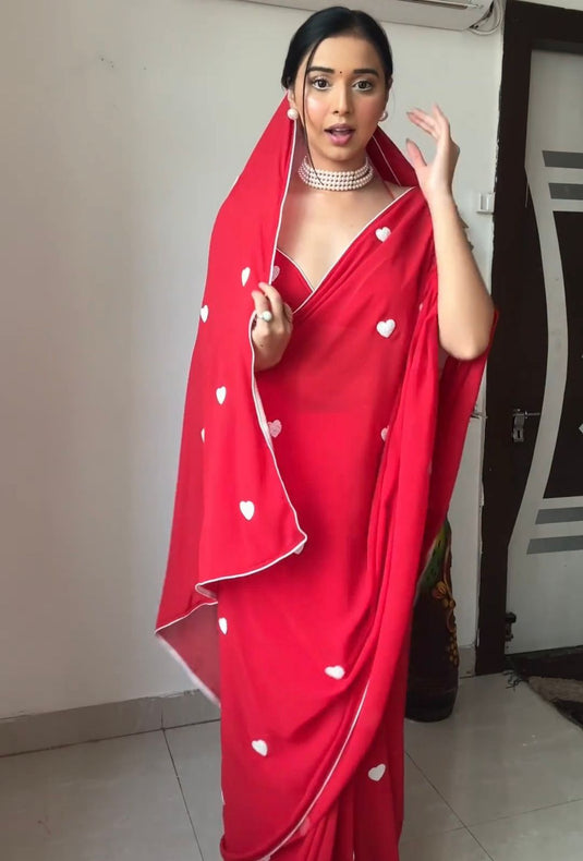 Pure Georgette Printed Ready To Wear Saree - thevendorvilla