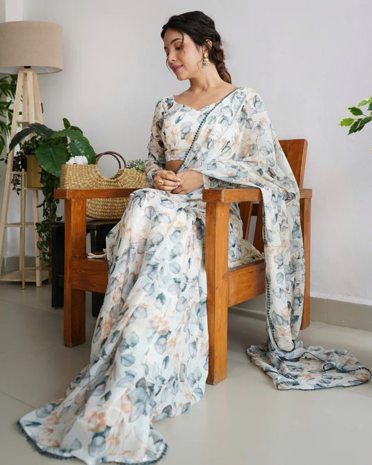 Pure Georgette Floral Printed Ready To Wear Saree - thevendorvilla