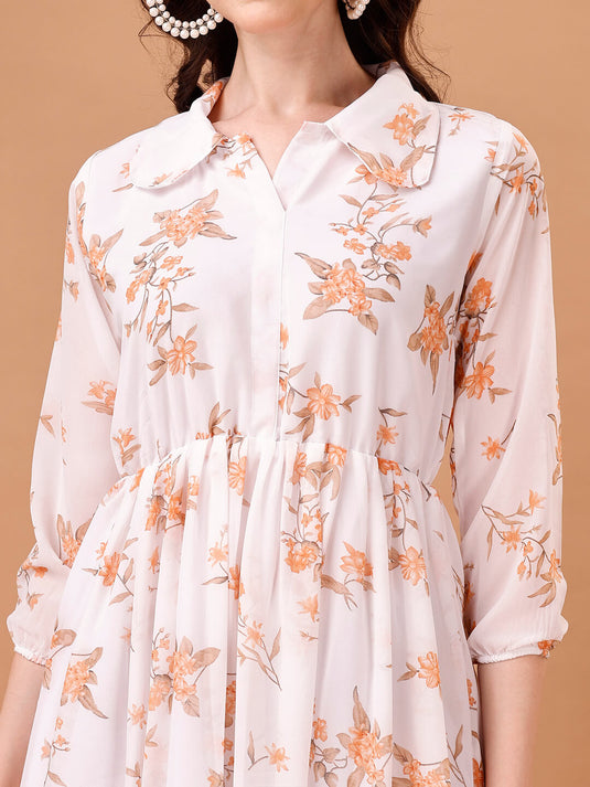 Printed Georgette Calf Length Floral Summer Dress - thevendorvilla