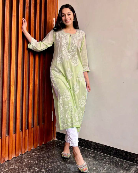 New Exclusive Rayon Chickenkari Embroidered Kurti Design