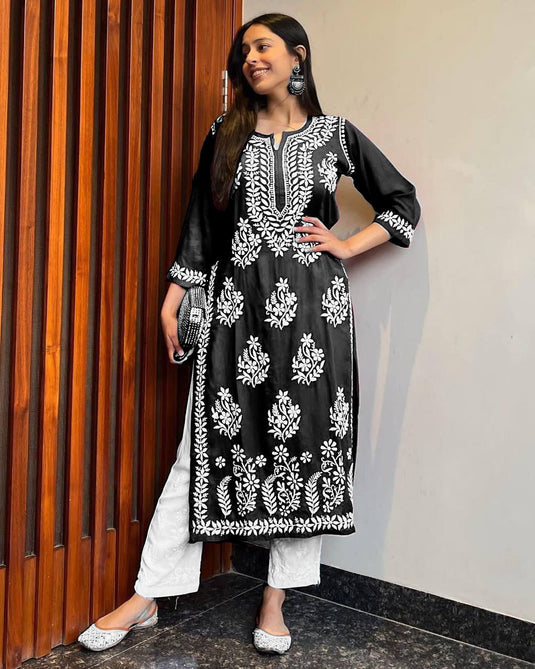 New Exclusive Rayon Chickenkari Embroidered Kurti Design