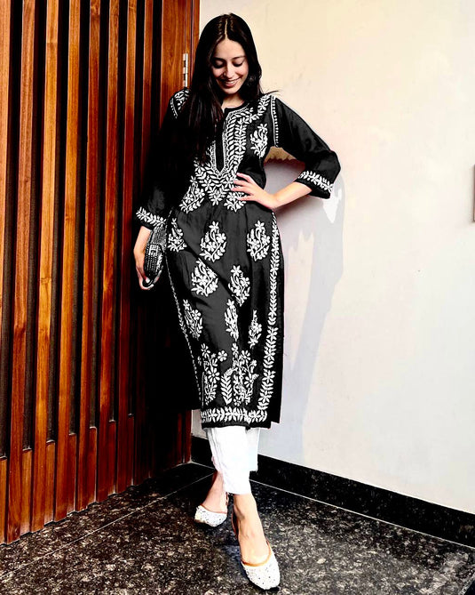 New Exclusive Rayon Chickenkari Embroidered Kurti Design