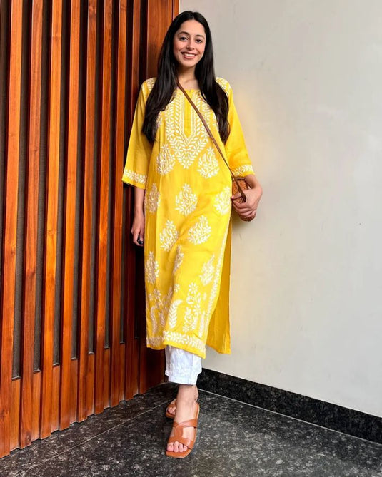 New Exclusive Rayon Chickenkari Embroidered Kurti Design