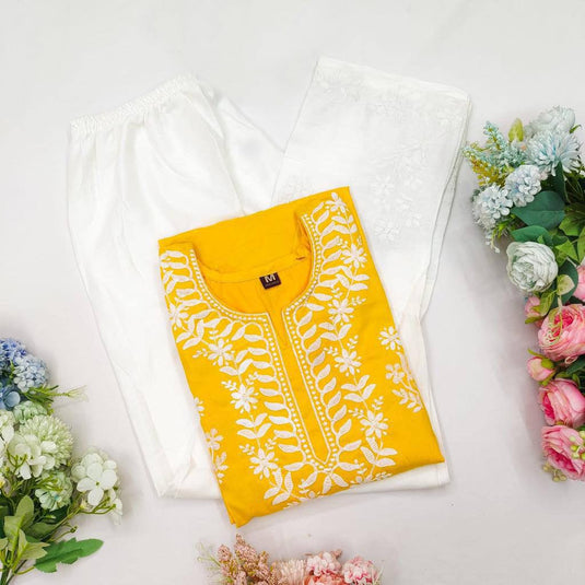 New Exclusive Rayon Chickenkari Embroidered Kurti Design